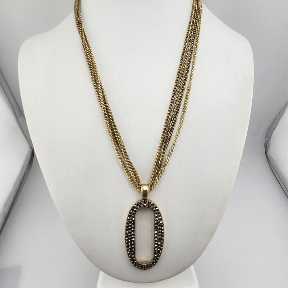 Lia Sophia "Co-Star" Matte Gold Tone‎ w/Hematite Cut Crystals Necklace READ